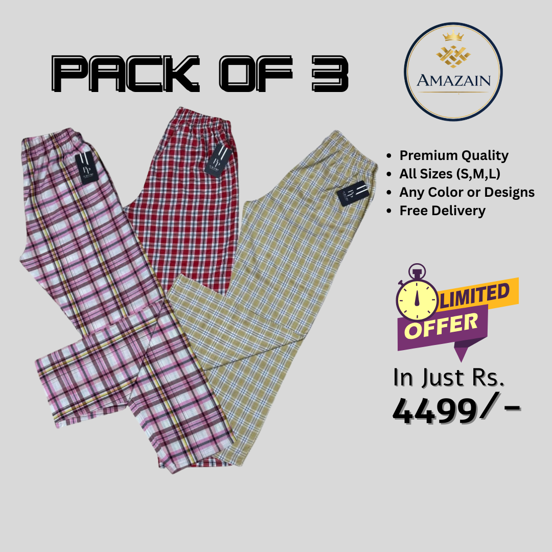 Premium Men’s Home Wear Pants – Check Design (Pack of 3)
