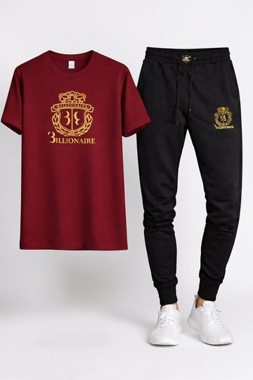 Men Maroon Gold Crest Track Suit Set